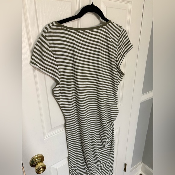 Talbots Tie Detail Knit Shift Dress in Olive Green Stripe | Size Large - Picture 8 of 9